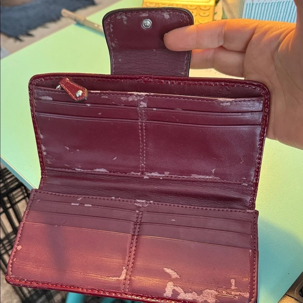 Coach Tan and Burgundy Signature Wallet Red designer wallet purse clutch card